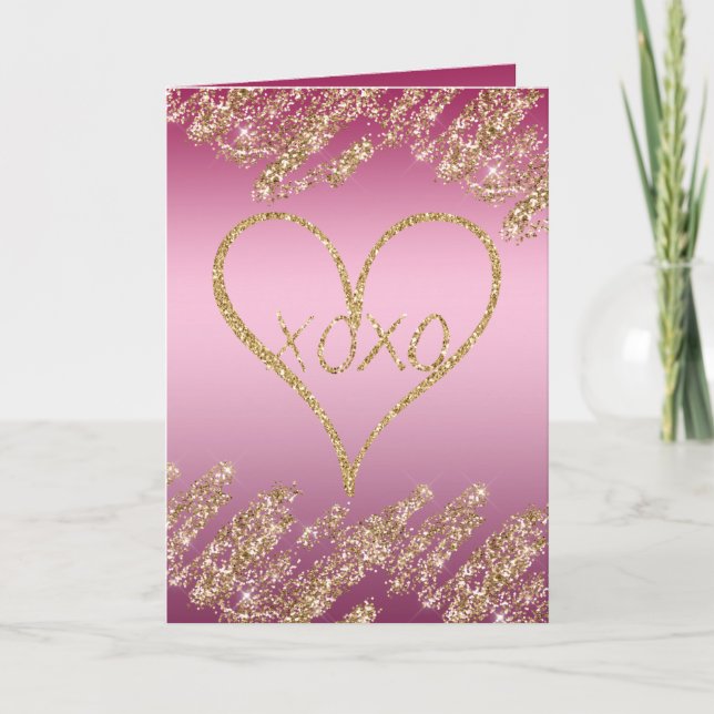 Tarjeta Corazón Purpurina Ombre Rosa (Anverso)