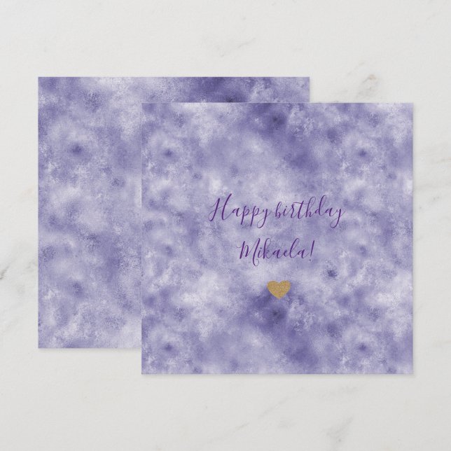 Tarjeta Corazón Purpurina Purple Glam Gold (Anverso / Reverso)