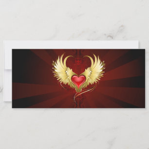 Tarjeta Corazón Rojo con Alas Doradas