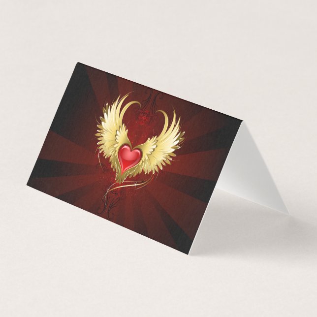 Tarjeta Corazón Rojo con Alas Doradas (Anverso)