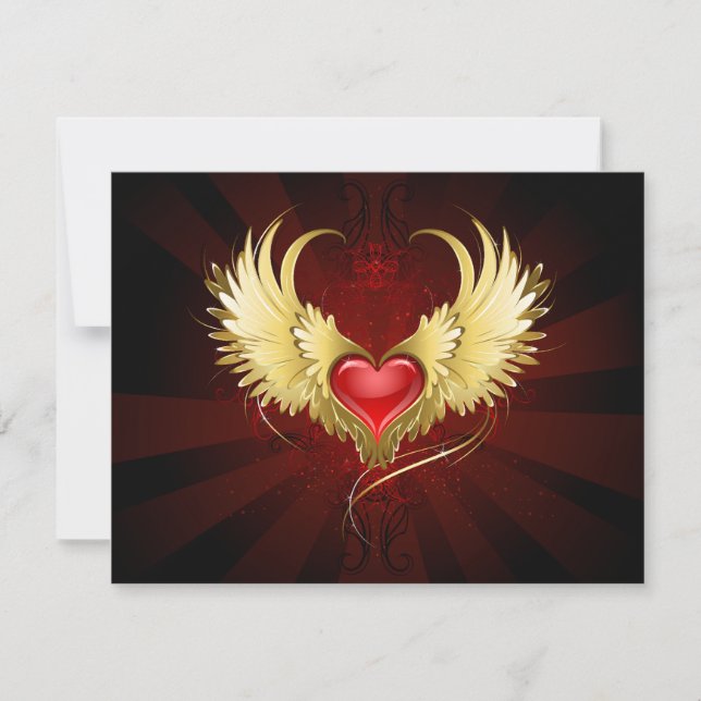 Tarjeta Corazón Rojo con Alas Doradas (Anverso)