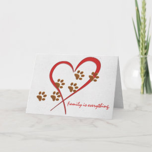 Tarjeta Corazón rojo con huellas de perrito