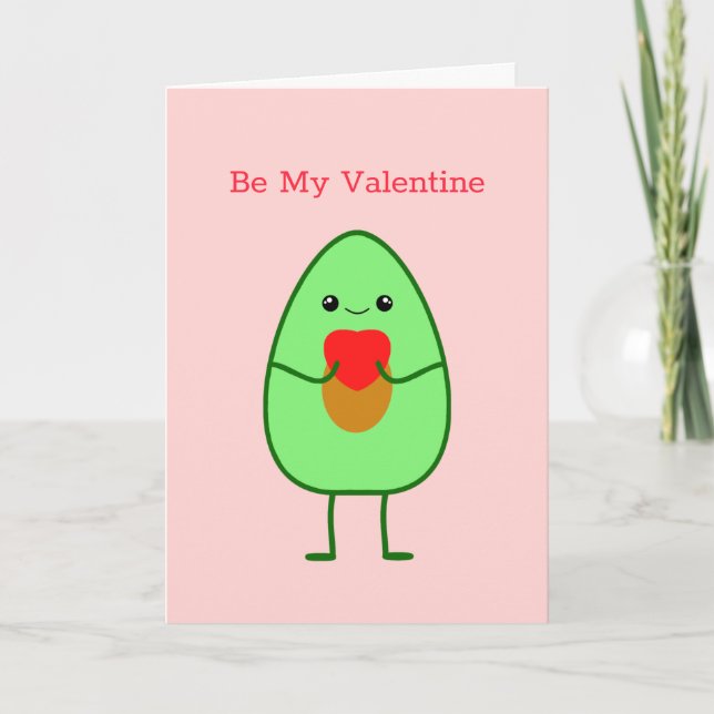 Tarjeta Corazón Rojo Cute Kawaii Aguacate Sé Mi Valentín (Anverso)