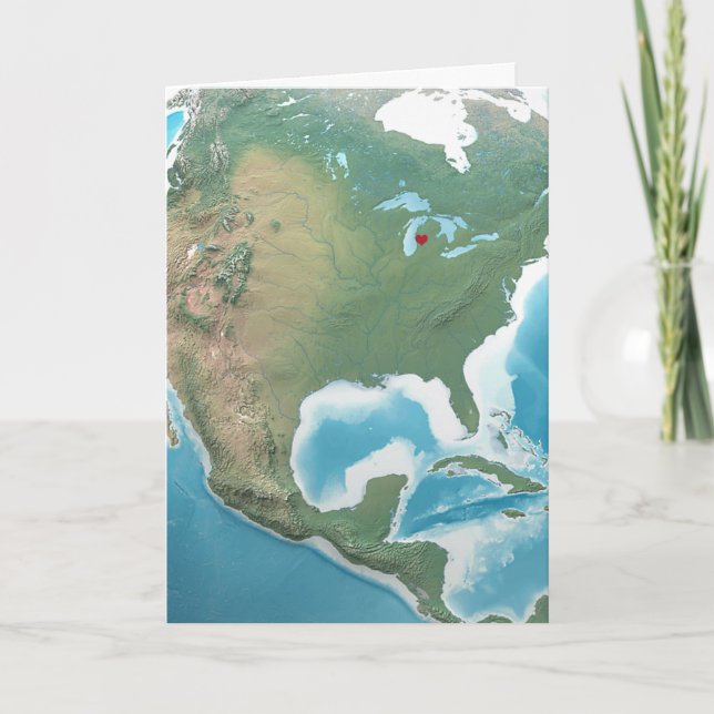 Tarjeta Corazón Rojo De Cumpleaños En El Planeta Tierra (Anverso)