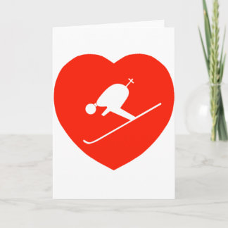 Tarjeta Corazón rojo de esquí del amor
