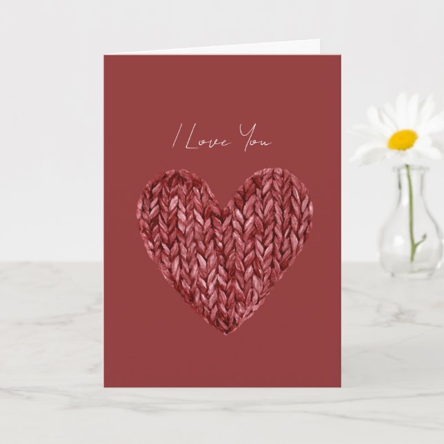 Tarjeta Corazón Rojo de Falso Tejido Te Amo (Planta pequeña)