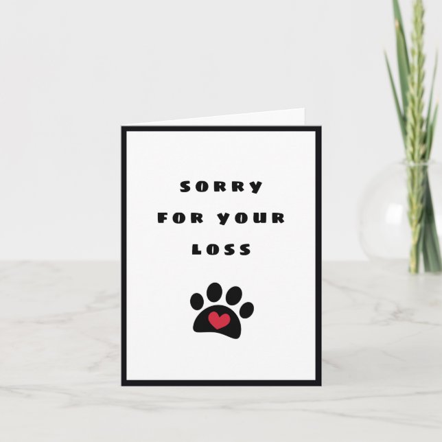 Tarjeta Corazón Rojo De Huella Negra Lamento Tu Mascota De (Anverso)