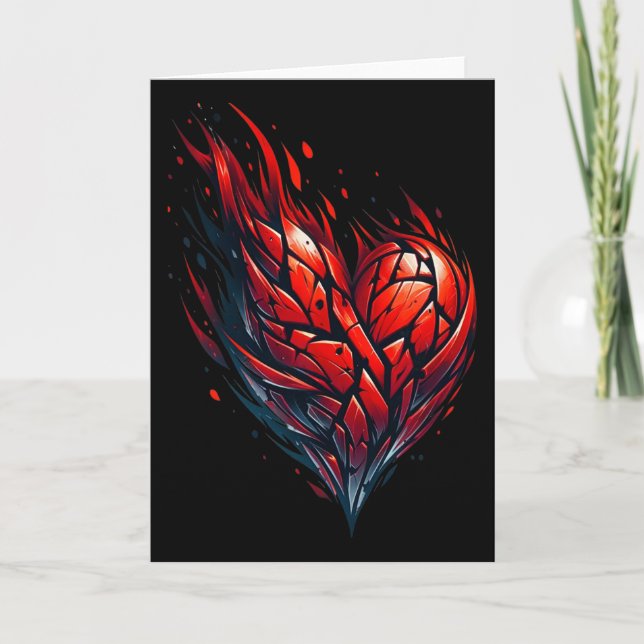 Tarjeta Corazón Rojo de San Valentín en llamas (Anverso)