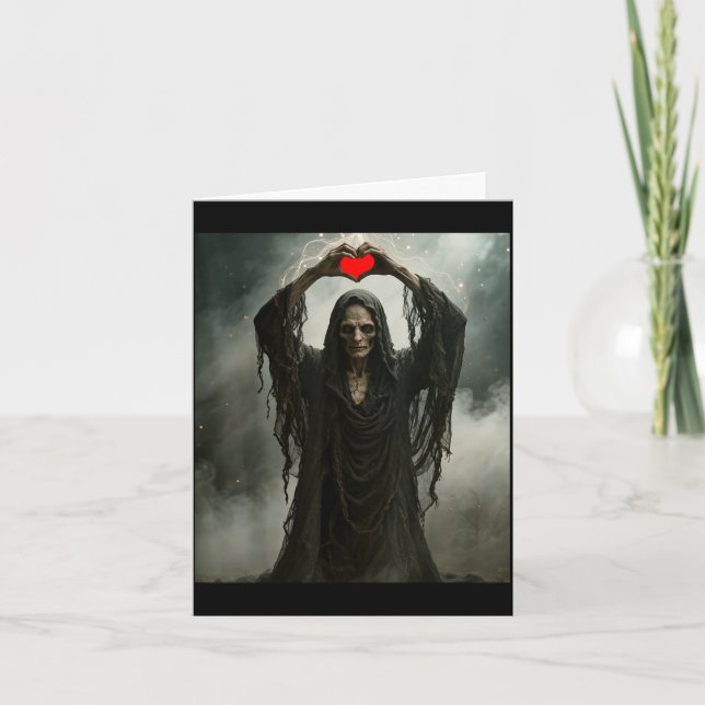 Tarjeta Corazón rojo fantasma manos cara espantosa hallowe (Anverso)