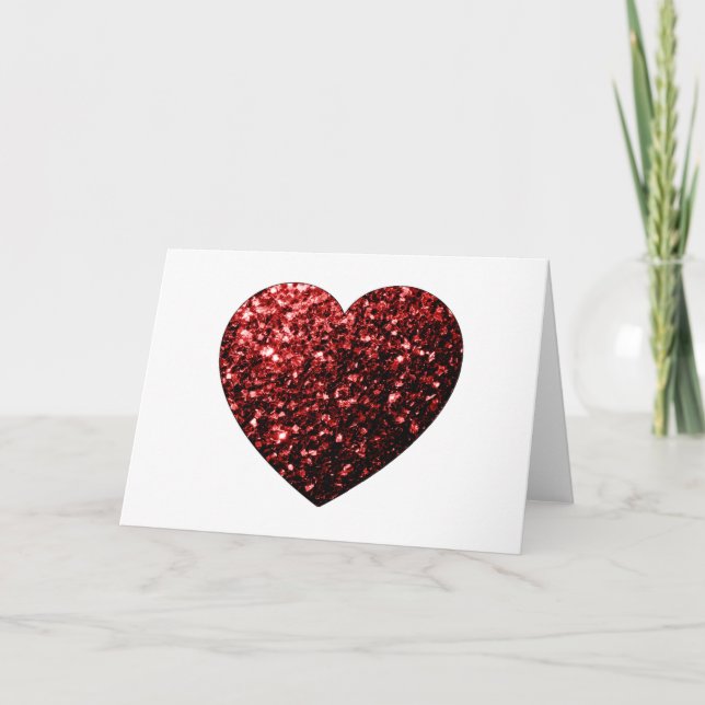 Tarjeta Corazón rojo oscuro con brillo falso destellos (Anverso)
