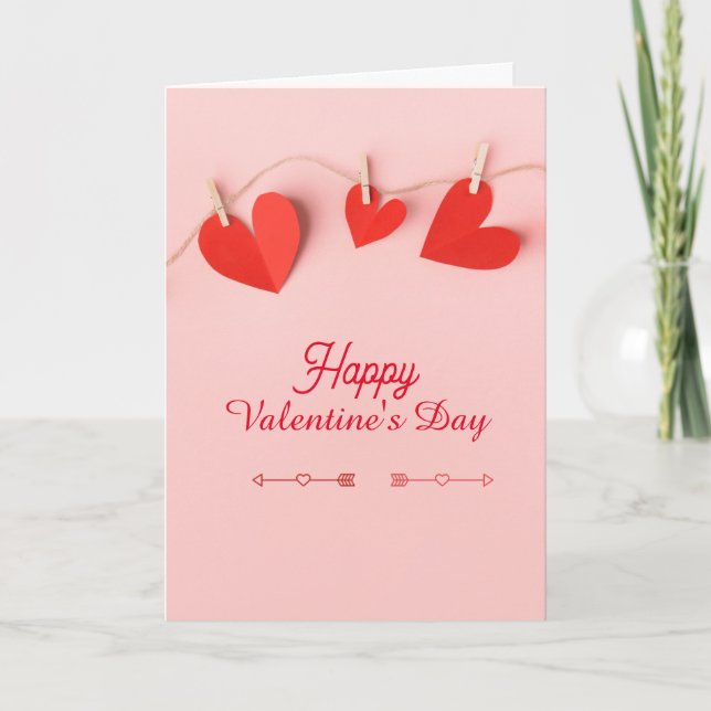 Tarjeta Corazón rojo y rosa feliz Día de San Valentín dobl (Anverso)