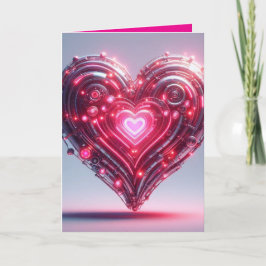Tarjeta Corazón Rosa Brillante Futurista Moderno 