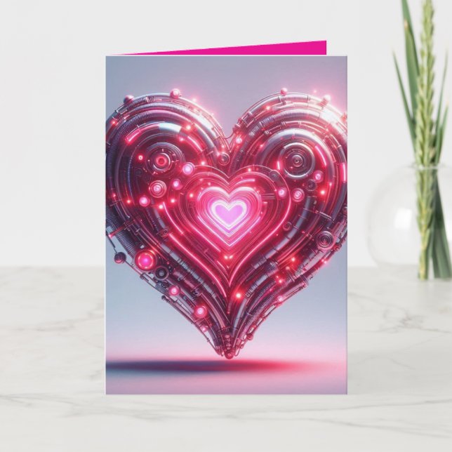 Tarjeta Corazón Rosa Brillante Futurista Moderno  (Anverso)