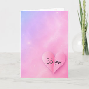 Tarjeta Corazón rosa doblado del 35 aniversario
