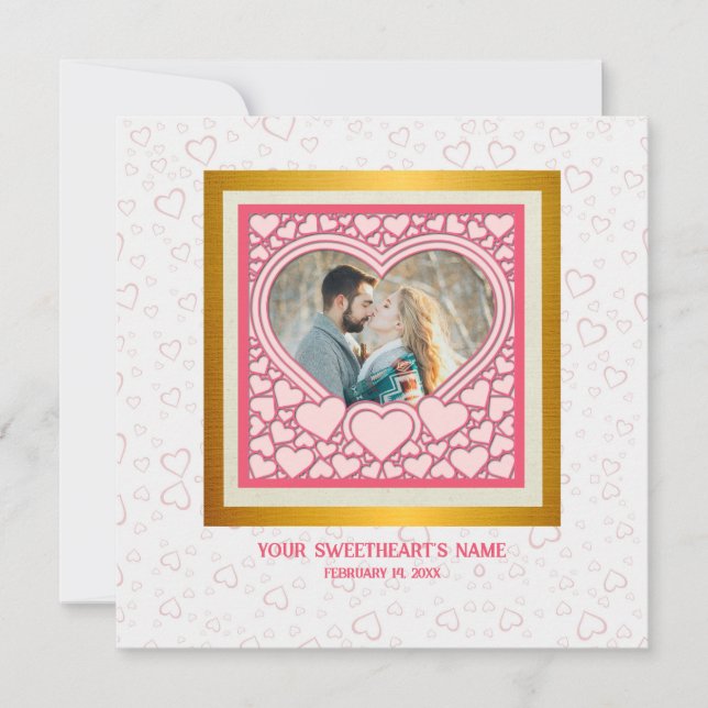 Tarjeta Corazón Rosa Elegante Feliz Día de San Valentín Es (Anverso)