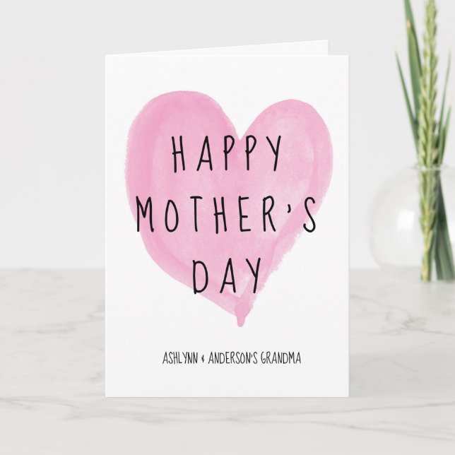 Tarjeta Corazón rosa Feliz Día de la Madre Abuela (Anverso)