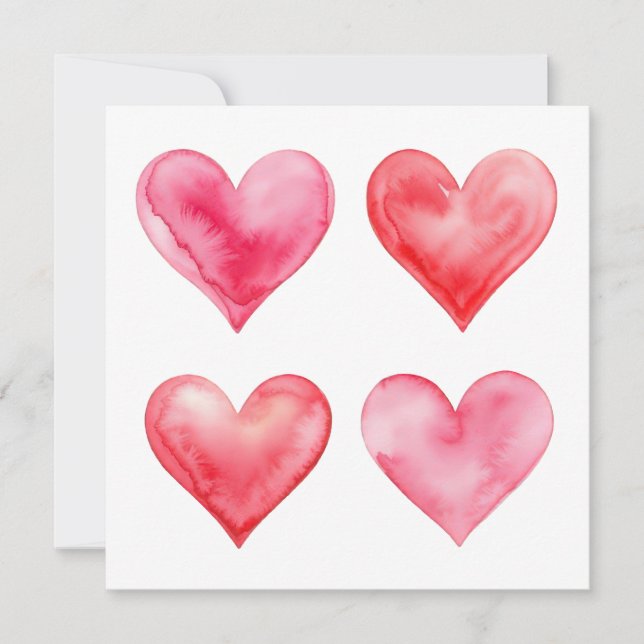Tarjeta Corazón Rosa Rojo Acuarela Suave San Valentín Boda (Anverso)