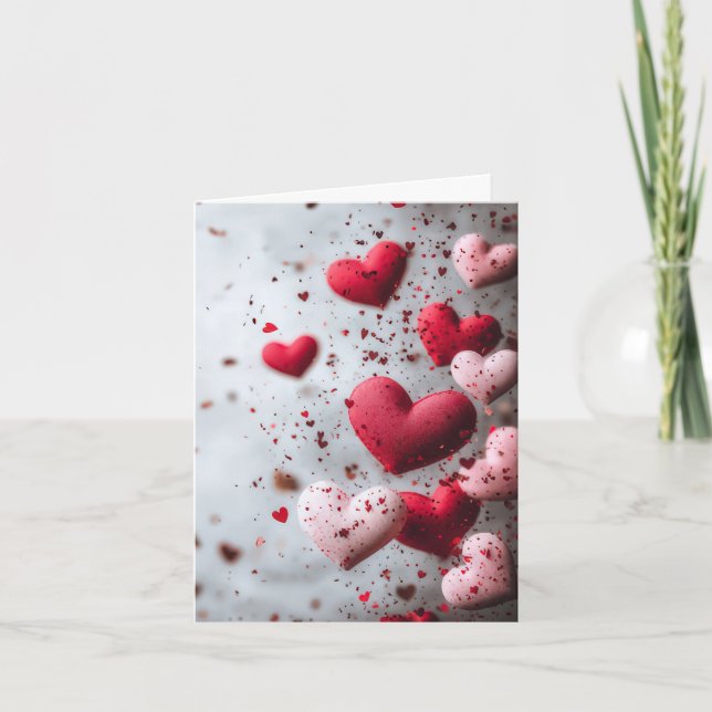 Tarjeta Corazón rosa y rojo saludo de San Valentín (Anverso)