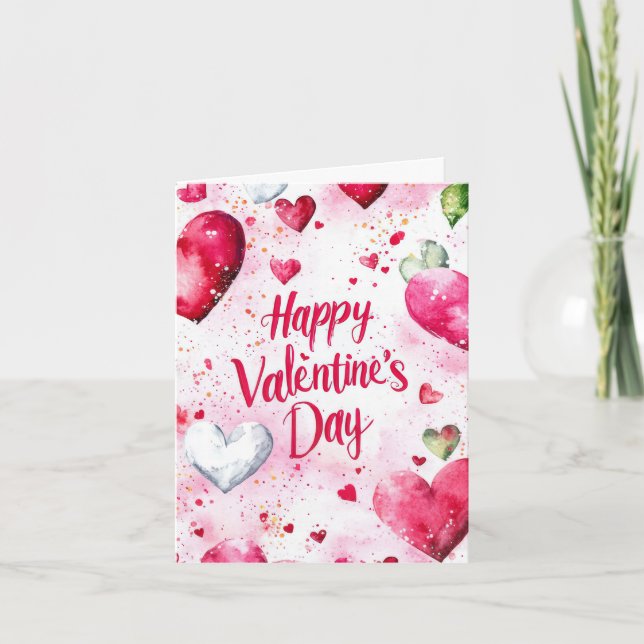 Tarjeta Corazón rosa y rojo saludo de San Valentín (Anverso)