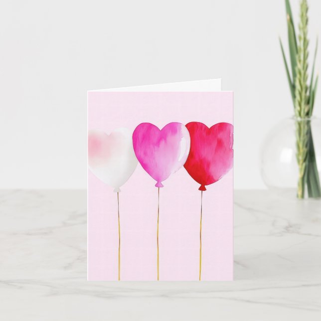 Tarjeta Corazón rosado lindo globos de San Valentín (Anverso)