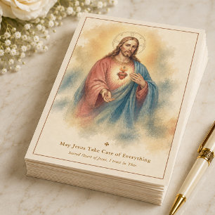 Tarjeta Corazón Sagrado de Jesús oración católica en acuar