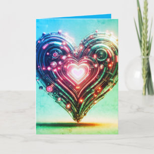 Tarjeta Corazón verde y rosa futurista moderno brillante