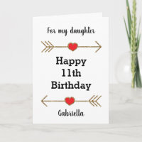 Corazón y Flechas Felices 11ª hija de cumpleaños