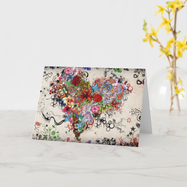 Tarjeta Corazón y flores (flor amarilla)