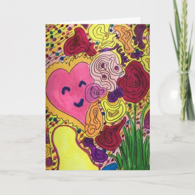 Tarjeta Corazón y flores felices (Anverso)