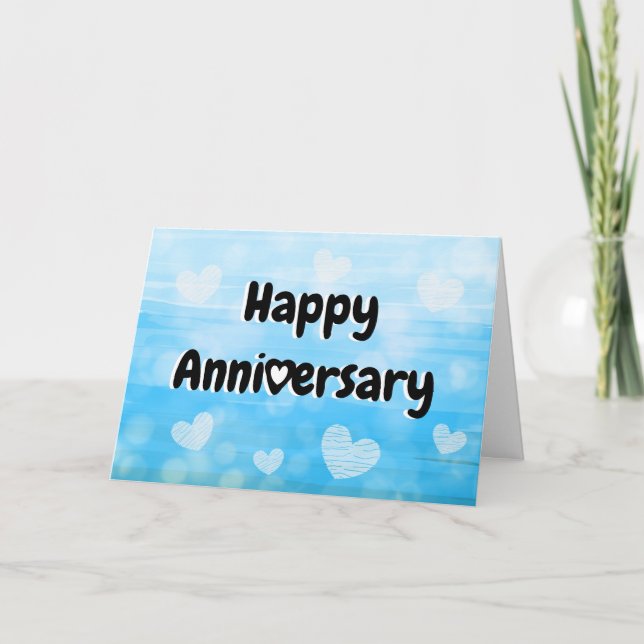 Tarjeta Corazones azul y negro feliz aniversario (Anverso)