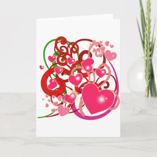 Tarjeta Corazones brillantes y rollos para enamorados (Anverso)