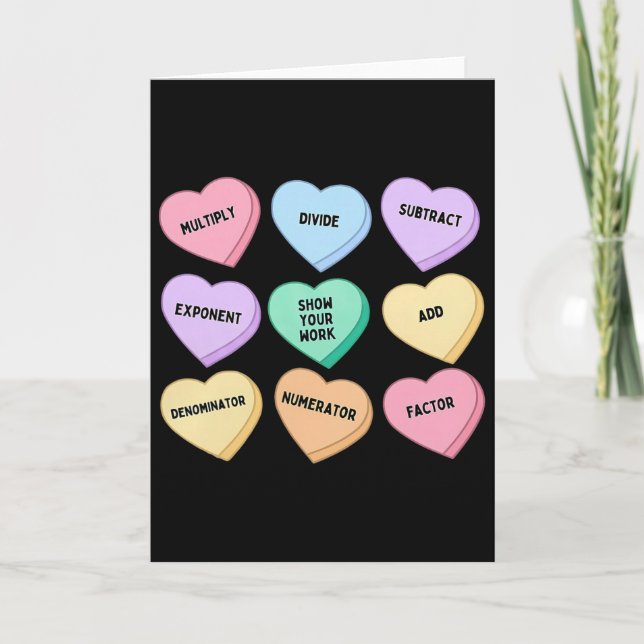 Tarjeta Corazones Caramelo Profesor de Matemáticas Día de  (Anverso)
