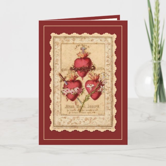 Tarjeta Corazones católicos religiosos de Jesús María José (Anverso)