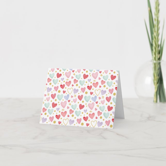 Tarjeta Corazones de Acuarela Arcoíris Pastel (Anverso)
