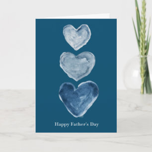Tarjeta Corazones de Acuarela Azul Doble Día del Padre
