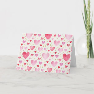 Tarjeta Corazones de Acuarela de Cuarzo Rosa