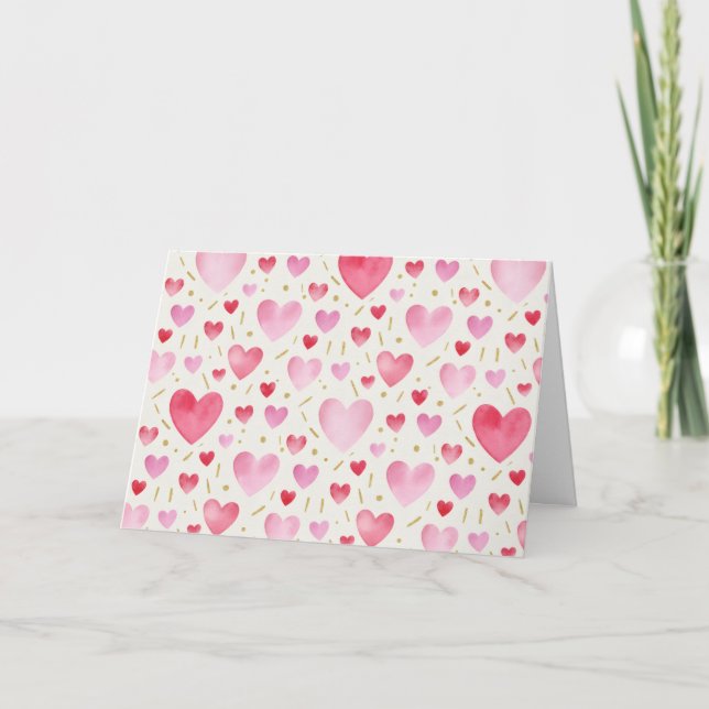Tarjeta Corazones de Acuarela de Cuarzo Rosa (Anverso)