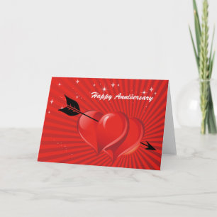 Tarjeta Corazones de Amor con Flecha Bodas Aniversario