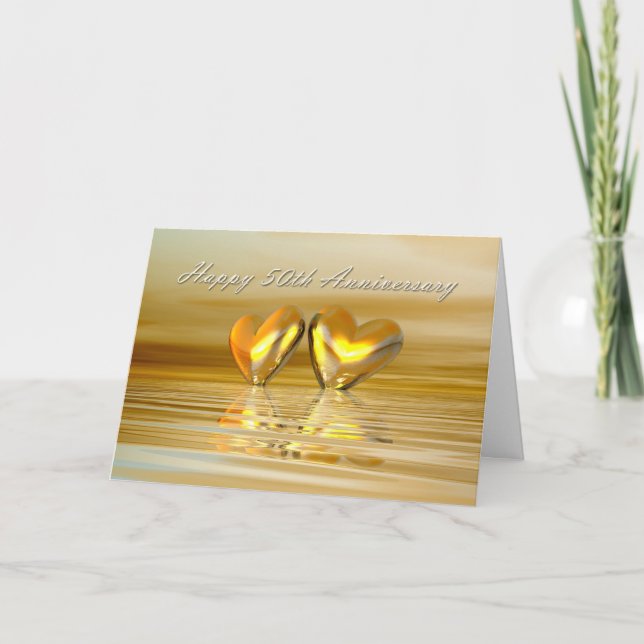 Tarjeta Corazones de Aniversario Dorado (Anverso)