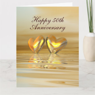 Tarjeta Corazones de Aniversario Dorado