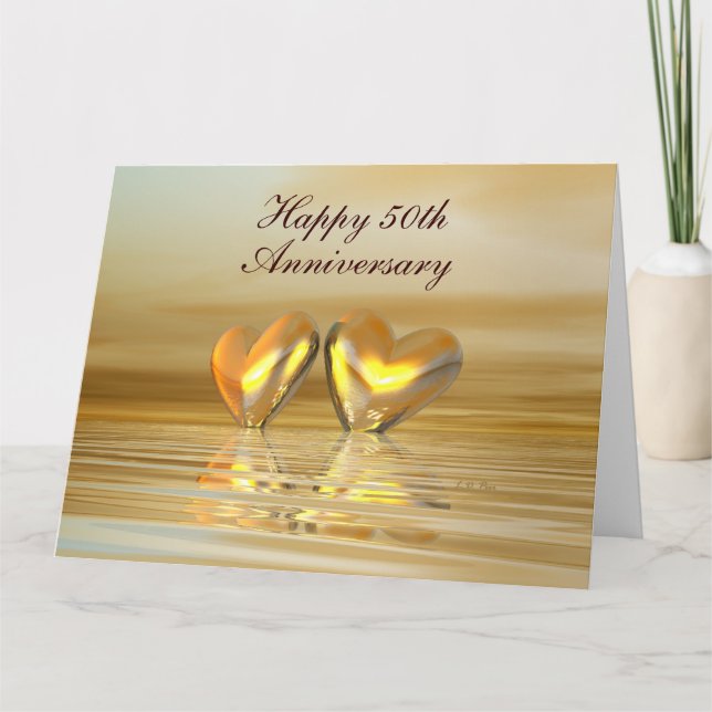 Tarjeta Corazones de Aniversario Dorado (Anverso)
