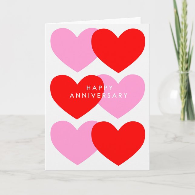 Tarjeta Corazones de Aniversario Feliz (Anverso)