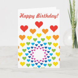 Tarjeta Corazones de arcoíris alegres, ¡Feliz Cumpleaños!