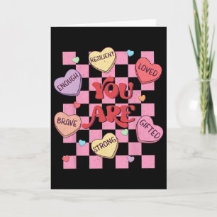 Tarjeta Corazones de Caramelo de Afirmaciones para Maestra