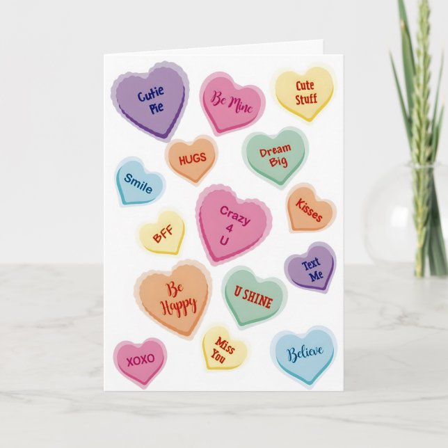 Tarjeta Corazones de Caramelo de San Valentín (Anverso)