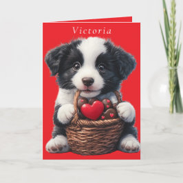Tarjeta Corazones de chocolate rojo de cachorro día de San