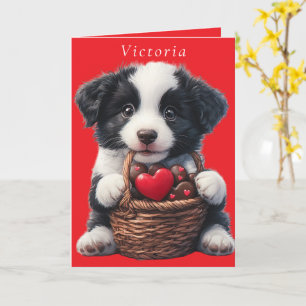 Tarjeta Corazones de chocolate rojo de cachorro día de San