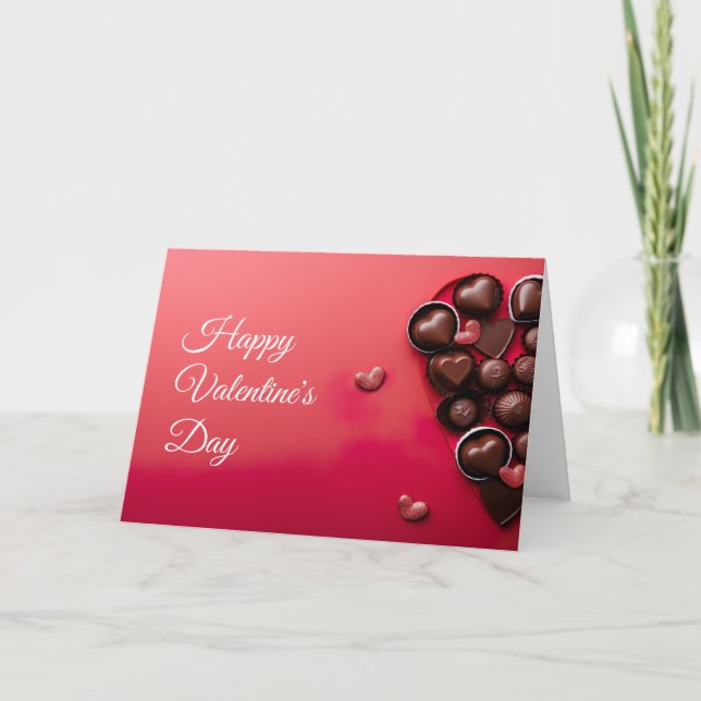 Tarjeta Corazones de chocolate sobre fondo rojo oscuro de  (Anverso)