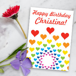Tarjeta Corazones de colores de arcoíris - Cumpleaños Feli