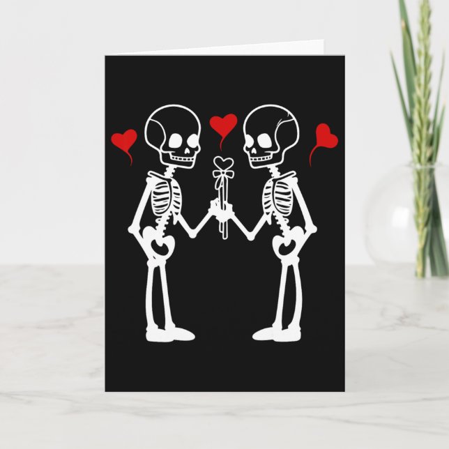 Tarjeta Corazones de Esqueleto Amantes de San Valentín Par (Anverso)